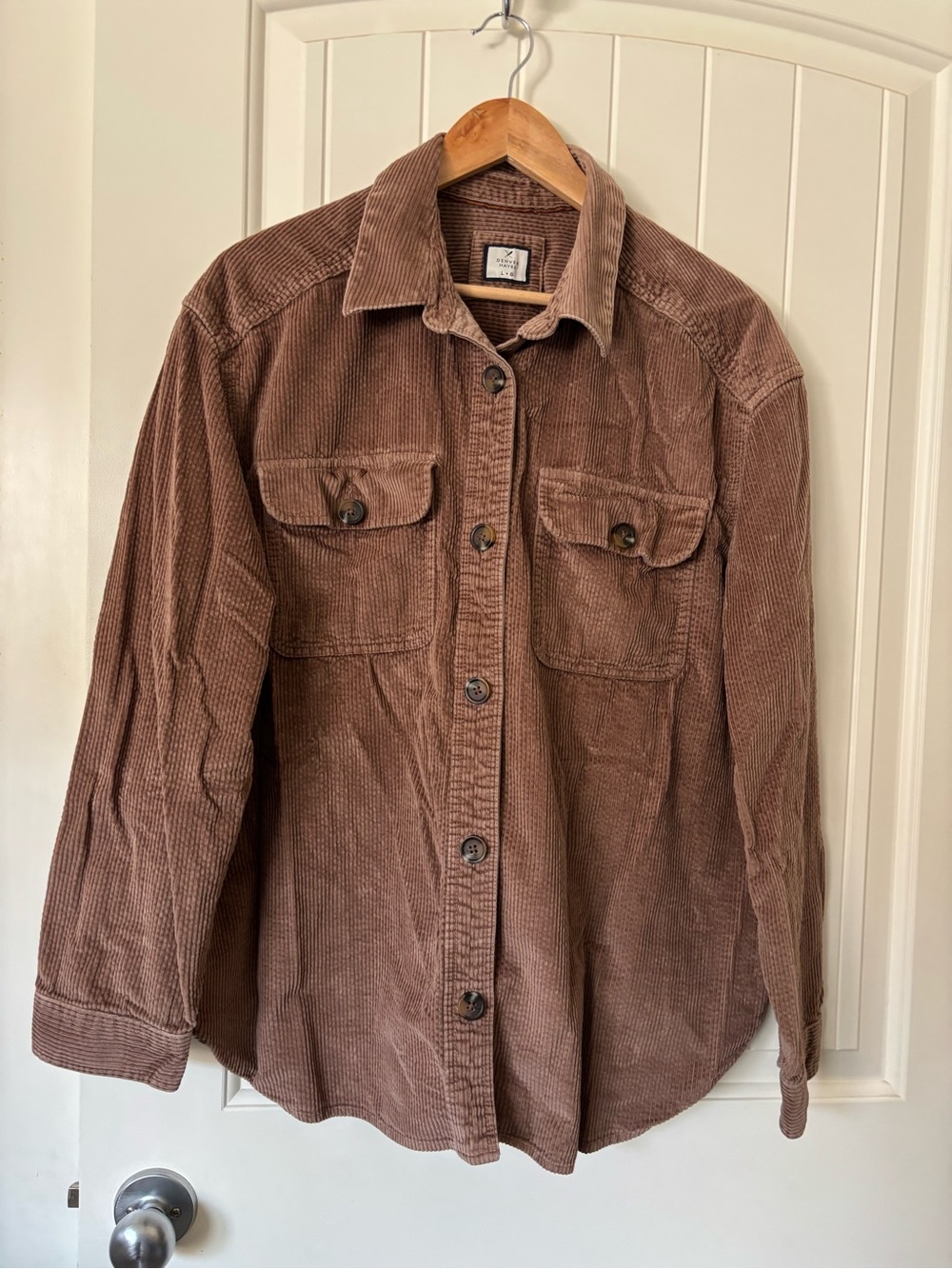 Denver Hayes Brown Corduroy Button Up Shacket Overshirt Size Large